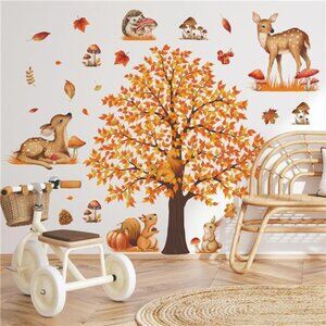 fall autumn maple tree wall decals woodland animals mushroom bedroom decor room